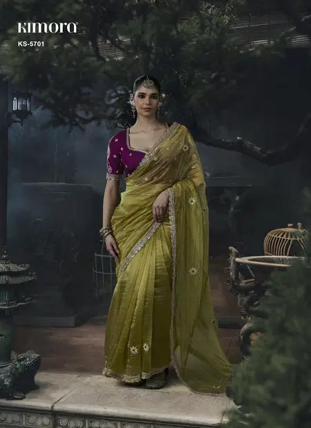 Kajal Vol 19 By Kimora Soft Tissue Silk Fabric Designer Saree